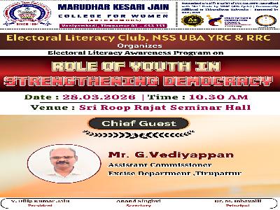 Electoral  Club, NSS, UBA, YRC & RRC - Electoral Literacy Awareness Program on Role of Youth in Strengthening Democracy