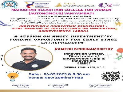 IIC,ARIIA - A Session on Angel Investment / VC Funding Opportunity  for early stage Entrepreneurs