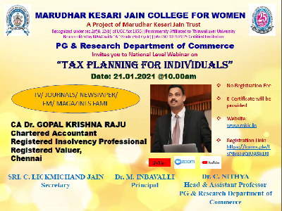 Commerce  - National Webinar on Tax Planning for Individuals,21.1.2021