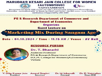 Department of Commerce and Department of  Economics - Guest Lecture Programme on Marketing Mix During Sangam Age -04.10.2024