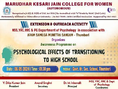 NSS, YRC, RRC & PG Department of Psychology in Association  with Aram Samuga Munetra Sangam (Thumberi) - Awareness Programme on Psychological Effects of Transitioning to High School - 06.09.2024