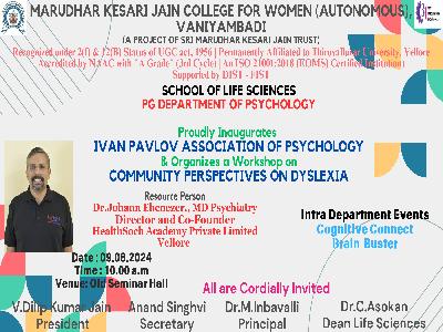 Department of Psychology Inaugurates Ivan Pavlov Association of Psychology - Workshop on Community Perspectives on Dyslexia - 09.08.2024