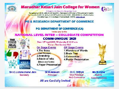 Department of Commerce and Department of Commerce(CA) - National Level Inter Collegiate Competition on COMM-UNIQUE 2K23 - 12.04.2023
