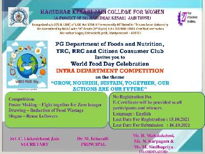 Foods and Nutrition, YRC, RRC and Citizen Consumer Club - World Food Day Celebration -Intra Department Competition On The Theme 