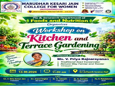Department of Foods and Nutrition - workshop on Kitchen and Terrace Gardening Supported by DBT Star College Scheme -13.10.2026