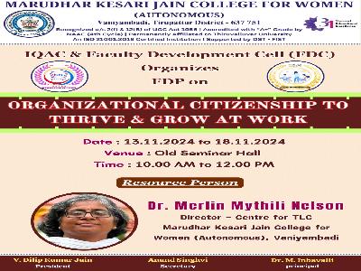 IQAC and Faculty Development Cell - Faculty Development Programme on Organizational Citizenship To Thrive & Grow At Work - 13.11.2024