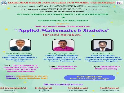 Department of Mathematics & Department of Statistics - One Day International Conference on APPLIED MATHEMATICS & STATISTICS - 15.02.2023