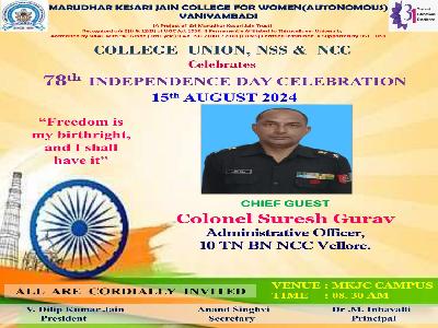 College Union, National Service Scheme & National Cadet Corps Celebrates 78th Independence Day on 15.08.2024   
