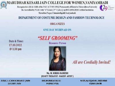 Department of Costume Design and Fashion Technology -  one Day Webinar on Self Grooming - 17.10.2022