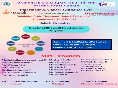 Placement & Career Guidance Cell - Employability Skill Development Program in Association with Mahindra Pride Classroom, Naandi Foundation, Chennai under CSR Project - 21.11.2022