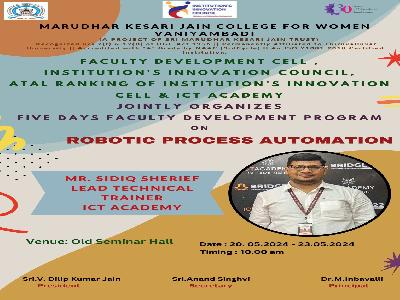 Faculty Development Cell,IIC.ARIIA and ICT Academy - FDP Program on 
