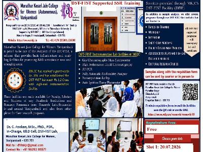Research & Development Cell - DST-FIST Supported  - SSR Training Programme for the students of Takshilah Global School, Vellore -20.07.2026