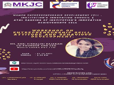  Institution's Innovation Council ,ARIIA and Women  Entrepreneurship Development  Cell - workshop on 