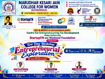IIC and WEDC in Association with the Centre for Entrepreneurship Development at Anna University, StartupTN, and Wadwani Foundation -Workshop on Entrepreneurial Exploration supported by the DBT Star College Scheme - 22.09.2026