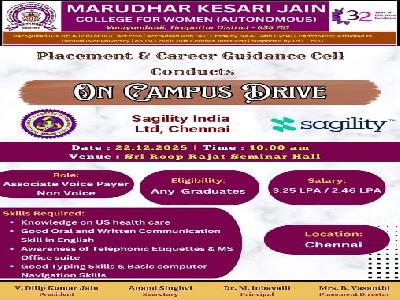 Placement & Career Guidance Cell - On Campus Drive with Sagility India Limited, Chennai. – 22.12.2025