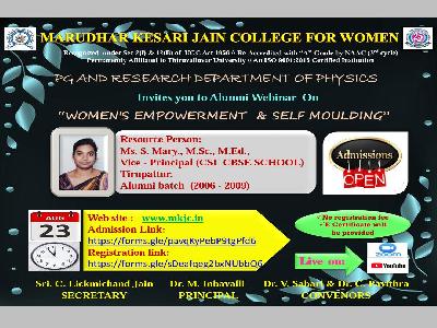 Physics-Alumni Webinar on Women Empowerment & Self Moulding