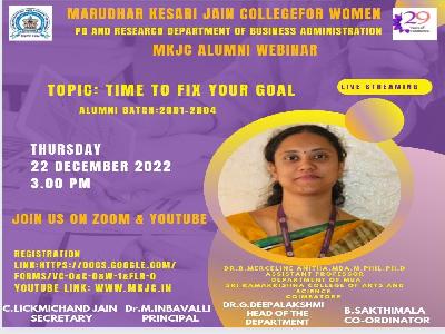 Department of Business Administration - State Level Alumni Webinar on Time To Fix Your Goal on 22.12.2022