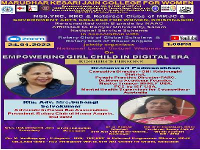 NSS, YRC, RRC  &  Rotaract Clubs of MKJC - One day National Level  Virutal Webinar on Empowering Girl Child in Digital Era -  24.1.2022