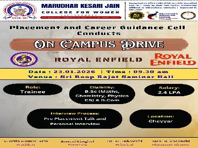 Placement & Career Guidance Cell - On Campus Drive with Royal Enfield, Cheyyar.
