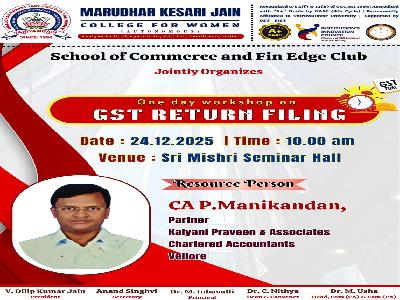 School of Commerce and Fin Edge Club -  workshop on GST Return Filing - 24.12.2025
