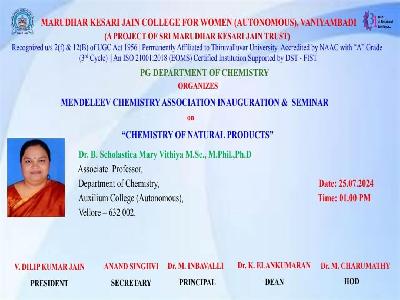 Department of Chemistry - Mendeleev Chemistry Association Inauguration  and Seminar on Chemistry of Natural Products - 25.07.2024