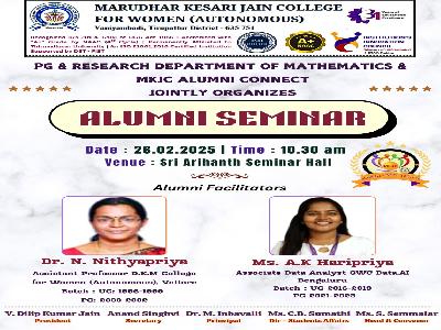 Department of Mathematics and  MKJC Alumni Connect  -  Alumni Seminar on Mathematical and Computational Modeling: From Differential Equations to Neural Networks and Emerging Career Path in IT Field  - 26.02.2025