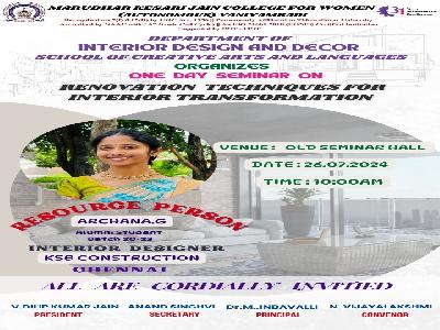 Department of Interior Design and Decor   -  Seminar on Renovation Techniques for Interior Transformation - 26.07.2024