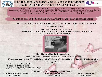 Department of English - Guest Lecture Program  on From Life to Creativity The Process of Creating Stories - 26.07.2024