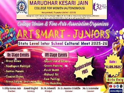 College Union & Fine Arts Association - ART SMART JUNIORS– State Level Inter-School Cultural Meet 2025-2026