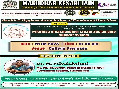 PG and Research Department of Foods and Nutrition - Awareness Program on the Occasion of Breastfeeding Week on Theme 