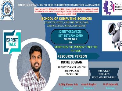 Department of Computer Science, Computer Applications - Expert Talk on Robotics: The Present and the Future  - 27.08.2024