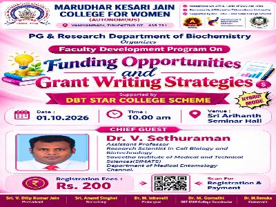 Department of Biochemistry - Faculty Development Program On Funding Opportunities and Grant Writing Strategies Supported  by DBT STAR College Scheme – 01.10.2026