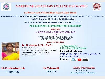  Chemistry -State Level One Day Webinar on CSIR Inorganic and Physical Spectroscopic Problems,01-07-2021