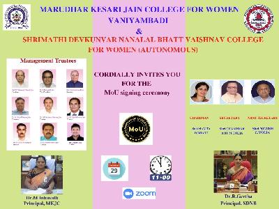Marudhar Kesari Jain College for Women,Vaniyambadi & Shrimathi Devkunvar Nanalal Bhatt Vaishnav College for Women(Autonomous),Chennai  - 29 .12.2021