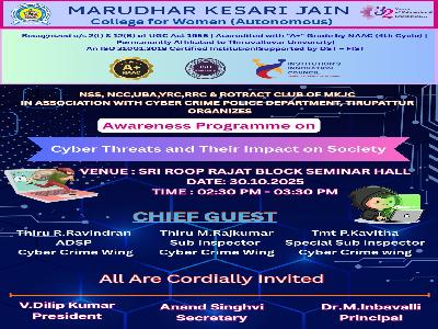 NSS, NCC, UBA, YRC, RRC, and Rotaract Club - Awareness Programme on “ Cyber Threats and Their Impact on Society” - 30-10-2025 NSS, NCC, UBA, YRC, RRC, and Rotaract Club - Awareness Programme on “ Cyber Threats and Their Impact on Society” - 30-10-2025